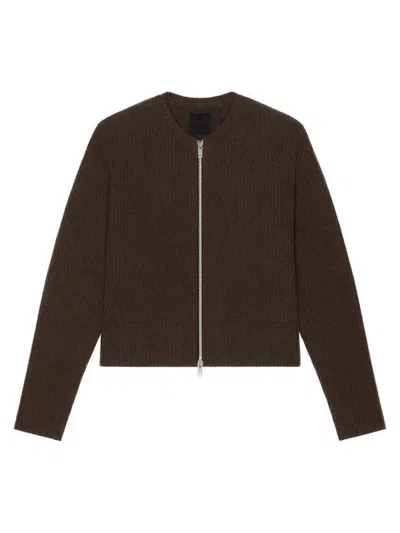 Givenchy Men's Oversized Cardigan In Wool With Front Zip In Dark Brown