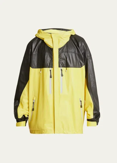 Givenchy Men's Oversized Colorblock Leather Anorak In Yellow