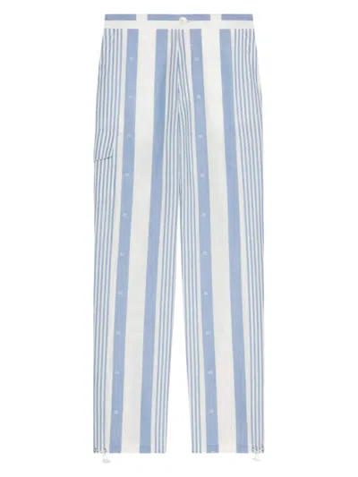 Givenchy Men's Pants In Linen With 4g Stripes In Blue Off White