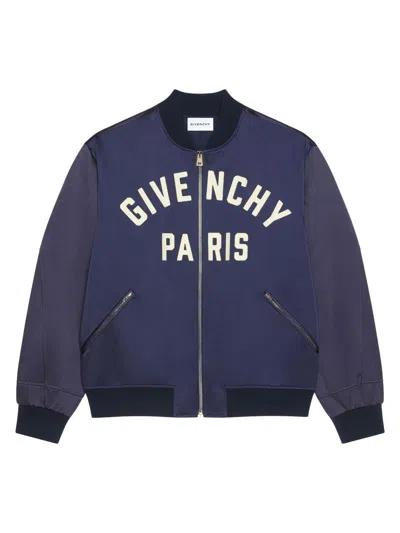 Givenchy Men's Paris Zipped Blouson Jacket In Satin In Blue