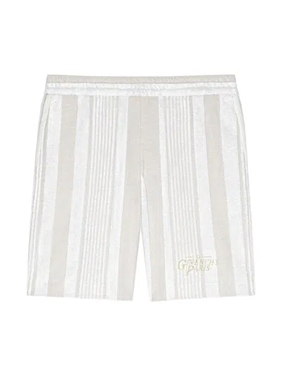 GIVENCHY MEN'S PLAGE BERMUDA SHORTS IN COTTON TOWELLING WITH STRIPES