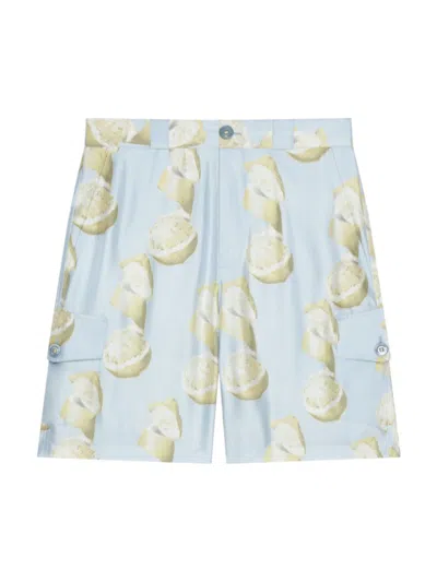 Givenchy Printed Bermuda Shorts In Silk In Blue Yellow
