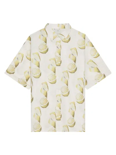 Givenchy Men's Plage Printed Shirt In Cotton Seersucker In White Yellow