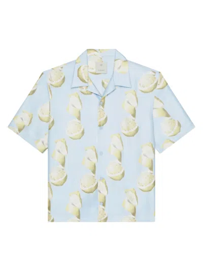 Givenchy Men's Plage Printed Shirt In Silk In Blue Multi