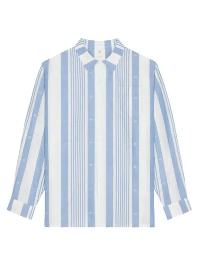 Givenchy Shirt In Linen With 4g Stripes In Blue Off White