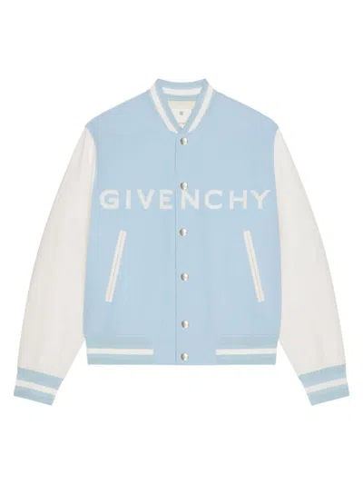 Givenchy Men's Plage Varsity Jacket In Wool And Leather In Sky Blue