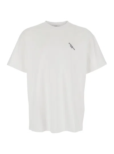 Givenchy White T-shirt With Diagonal Embroidered Logo In Cotton Man