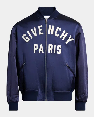 GIVENCHY MEN'S SATIN LOGO BOMBER JACKET