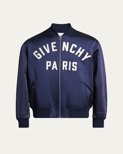GIVENCHY MEN'S SATIN LOGO BOMBER JACKET
