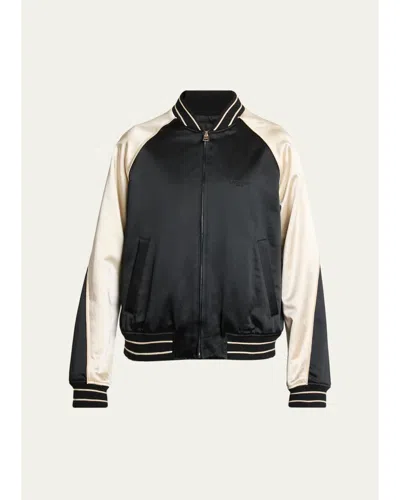 Givenchy Men's Satin Rhinestone-logo Bomber Jacket In Black