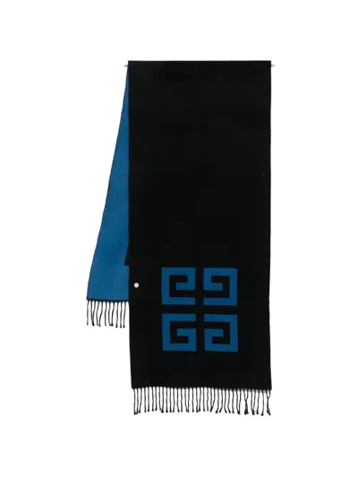 Givenchy Geometric Pattern Scarf Dual Tone Fringed In Black