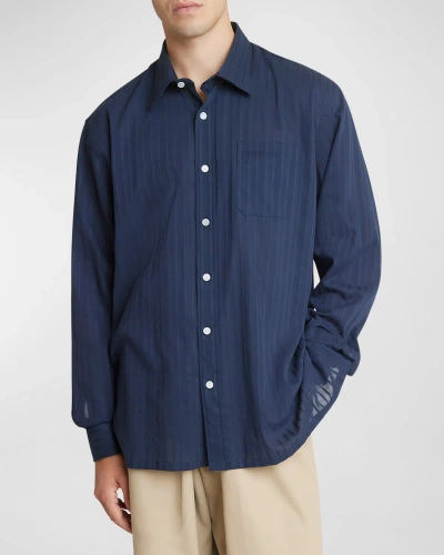 Givenchy Men's Sheer Striped Sport Shirt In Navy