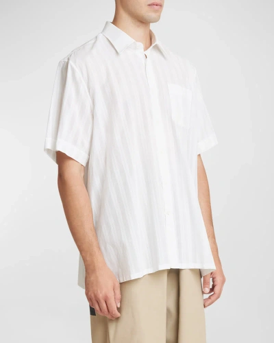 Givenchy Stripe Short Sleeve Cotton Button-up Shirt In White