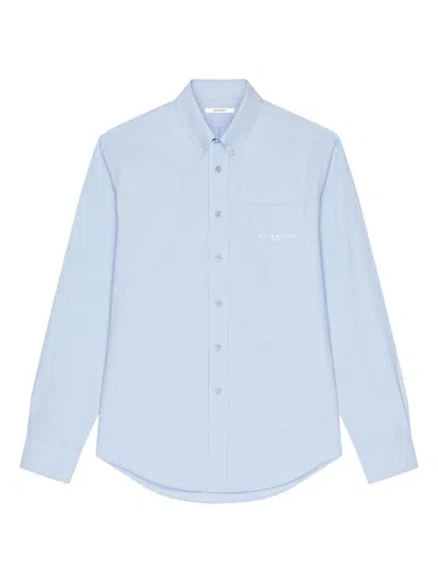 Givenchy Men's Shirt In Cotton Oxford With Paris Jacquard In Blue