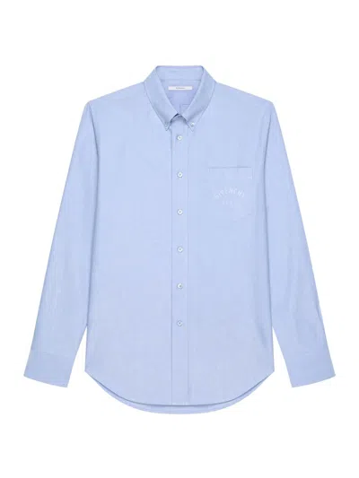 Givenchy Men's Shirt In Cotton With Paris Embroidery In Blue