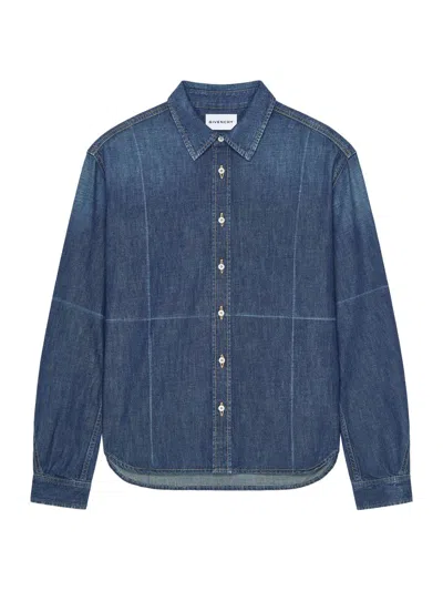 Givenchy Shirt In Indigo Blue Denim With Folded Effect