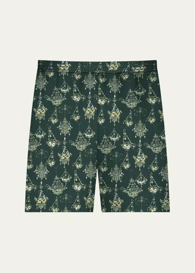 Givenchy Men's Silk Chandelier-print Shorts In Dark Green