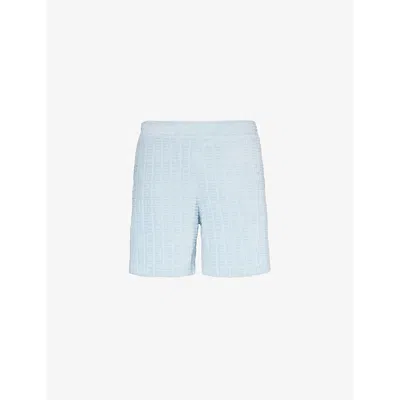 GIVENCHY GIVENCHY MEN'S SKY BLUE 4G TERRY-TEXTURED COTTON-BLEND JERSEY SHORTS
