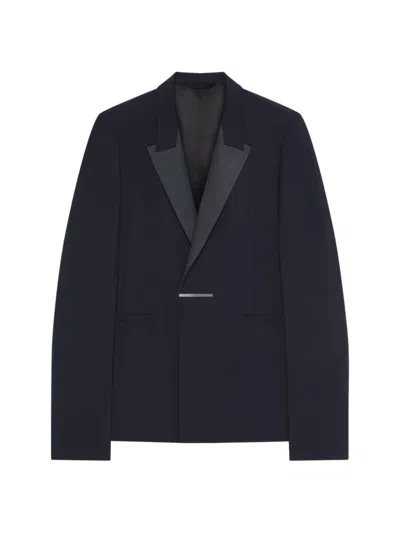 Givenchy Men's Slim Fit Jacket In Wool And Mohair With Satin Collar In Night Blue