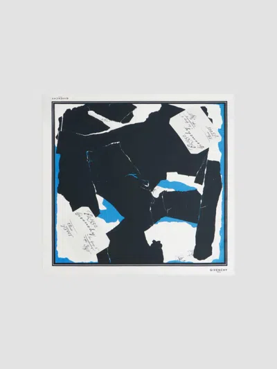 Givenchy Men's Small Square Scarf In Cotton And Silk With Collage Print In Blue