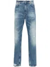 Givenchy Washed Denim Tapered Leg Jeans With Contrast Stitching In Blue