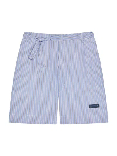 Givenchy Striped Bermuda Shorts In Cotton With Gros Grain Detail In Blue