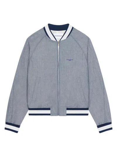 Givenchy Men's Striped Blouson Jacket In Cotton With Embroidery In Gray