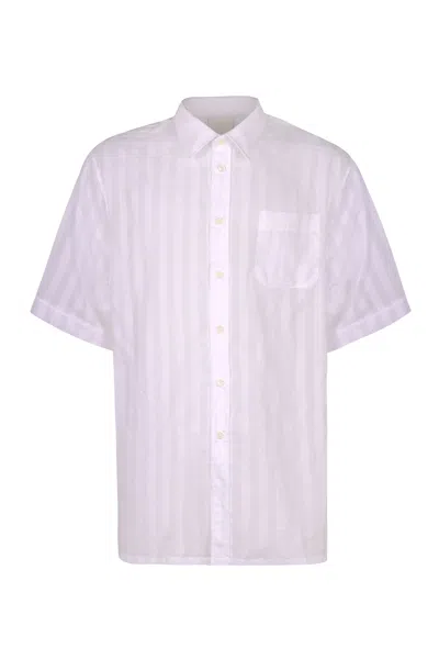Givenchy Men's Striped Cotton Short Sleeve Shirt With Front Pocket In White