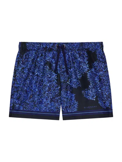 Givenchy Men's Swim Shorts With Flowers Print In Blue