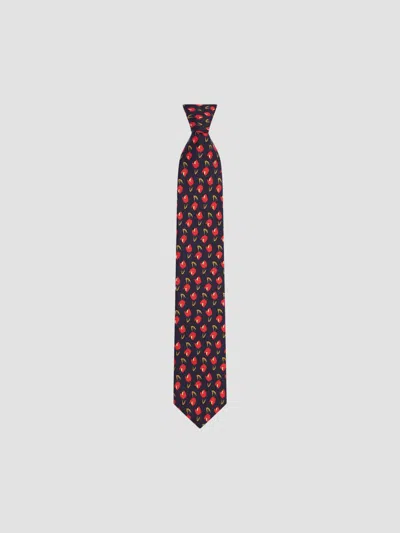 Givenchy Men's Tie In Silk With Tulip Print In Navy Red