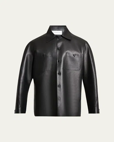 Givenchy Men's Tonal Leather Overshirt In Black