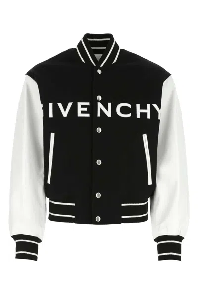 Givenchy Men Two-tone Wool Blend And Leather Bomber Jacket In Multicolor