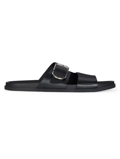 Givenchy Men's Voyou Flat Sandals In Grained Leather In Black