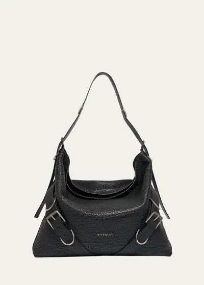 Givenchy Men's Voyou Large Bag In Embossed Leather In 001-black