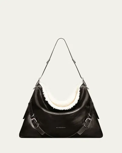 GIVENCHY MEN'S VOYOU LARGE LEATHER SHEARLING-LINED SHOULDER BAG