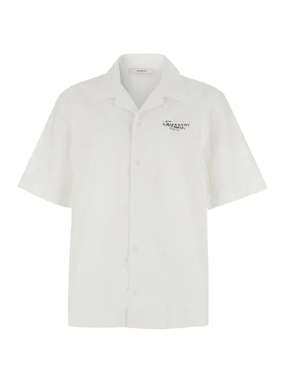 Givenchy Men White Bowling Shirt With Cuban Collar And Logo Print On Front And Back In Cotton Man In Multi