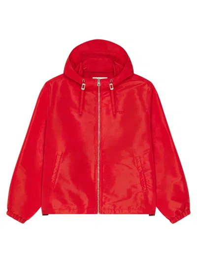 Givenchy Men's Windbreaker Jacket In Polyfaille Embroidered Paris In Red