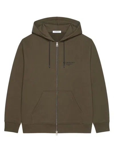 Givenchy Men's Zipped Hoodie In Fleece With Stamp Print In Brown