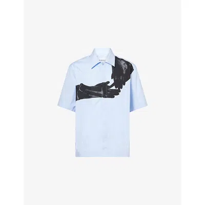 Givenchy Mens Baby Blue Surrealism-print Short-sleeves Cotton-poplin Shirt
