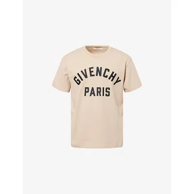 GIVENCHY MENS BEIGE APPLIQUÉ LOGO-TEXT COTTON T-SHIRT XL