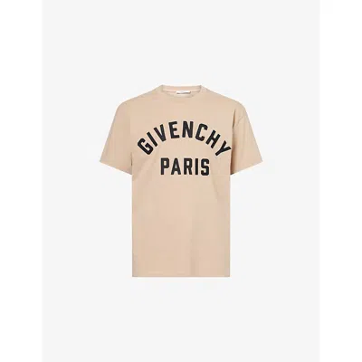 Givenchy Mens Beige / Black Paris Crewneck Cotton-jersey T-shirt In Neutral