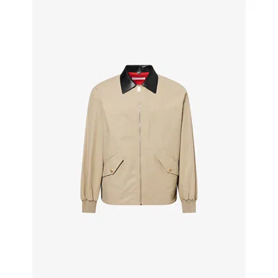 Givenchy Mens Beige Leather-collar Cotton-blend Harrington Jacket In Neutral