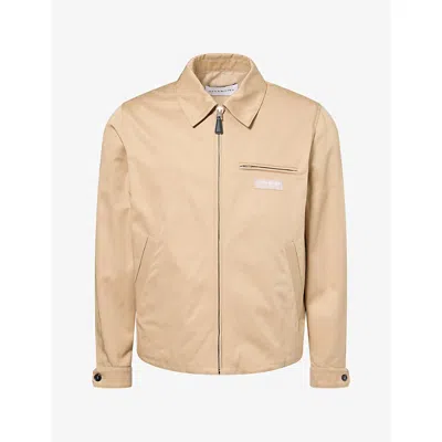 Givenchy Mens Beige Logo-embroidered Zip-up Cotton Harrington Jacket In Gold