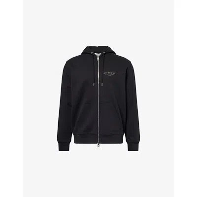 Givenchy Mens Black Brand-print Kangaroo-pocket Cotton-jersey Hoody