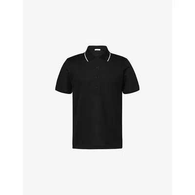 Givenchy Mens Black Classic-collar Striped-trim Cotton Polo Top