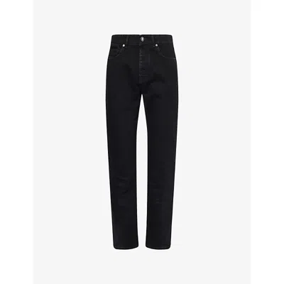Givenchy Mens Black Embroidered-logo Straight-leg Denim Jeans