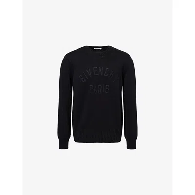Givenchy Mens Black Logo-embroidered Crewneck Knitted Cotton Jumper Xl