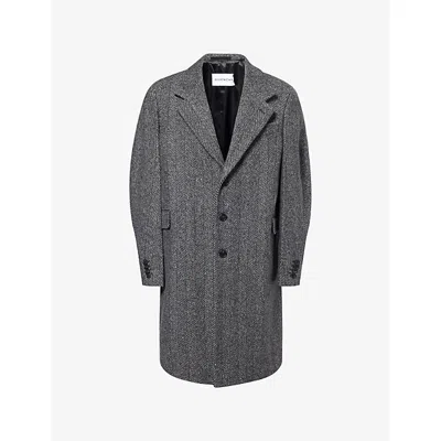 GIVENCHY MENS GIVENCHY TWISTED SLEEVE HERRINGBONE WOOL-BLEND COAT