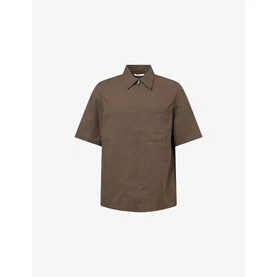 Givenchy Mens Brown Zipped Short-sleeve Woven Shirt