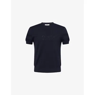 Givenchy Mens Dark Navy Logo-pattern Short-sleeve Knitted Jumper In Blue